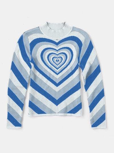 Heart Mock Neck Long Sleeve Sweater - NawdeX