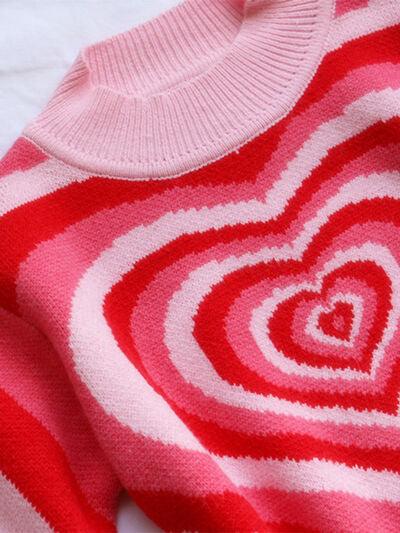 Heart Mock Neck Long Sleeve Sweater - NawdeX
