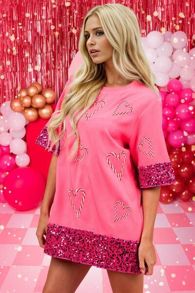 Candy Cane Sequin Half Sleeve T-Shirt - NawdeX