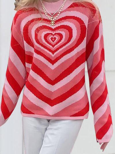 Heart Mock Neck Long Sleeve Sweater - NawdeX