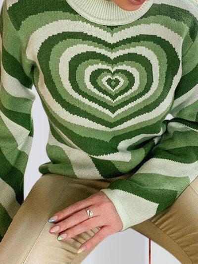 Heart Mock Neck Long Sleeve Sweater - NawdeX