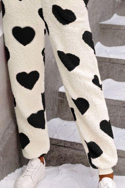 Fuzzy Heart Zip Up Hooded Lounge Jumpsuit - NawdeX
