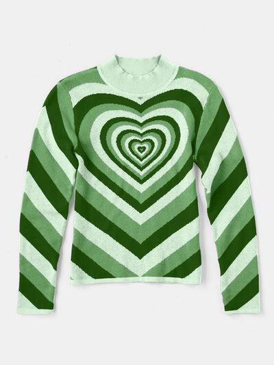 Heart Mock Neck Long Sleeve Sweater - NawdeX