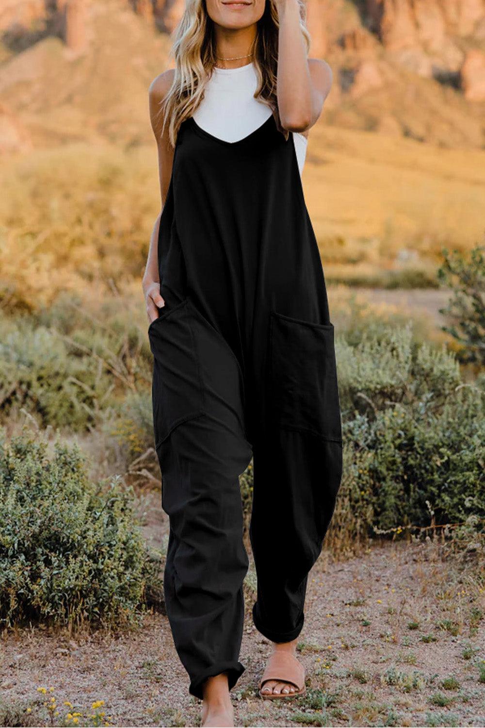 Double Take Full Size V-Neck Sleeveless Jumpsuit with Pockets - NawdeX