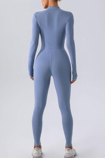 Half Zip Mock Neck Active Jumpsuit - NawdeX