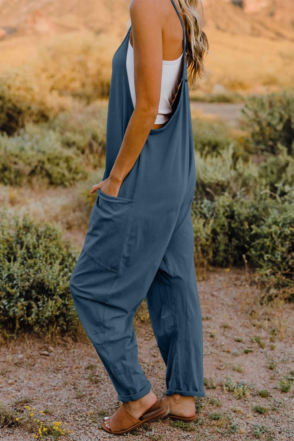 Double Take Full Size V-Neck Sleeveless Jumpsuit with Pockets - NawdeX