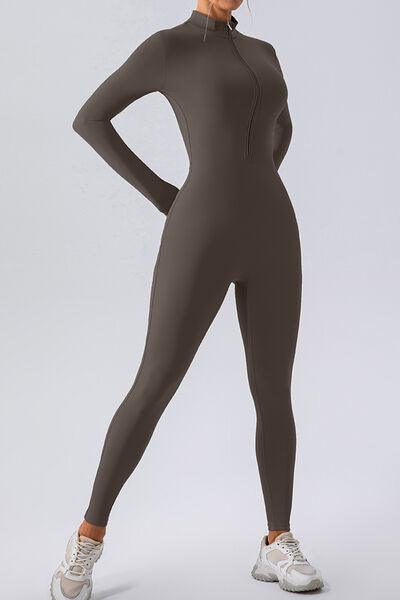 Half Zip Mock Neck Active Jumpsuit - NawdeX