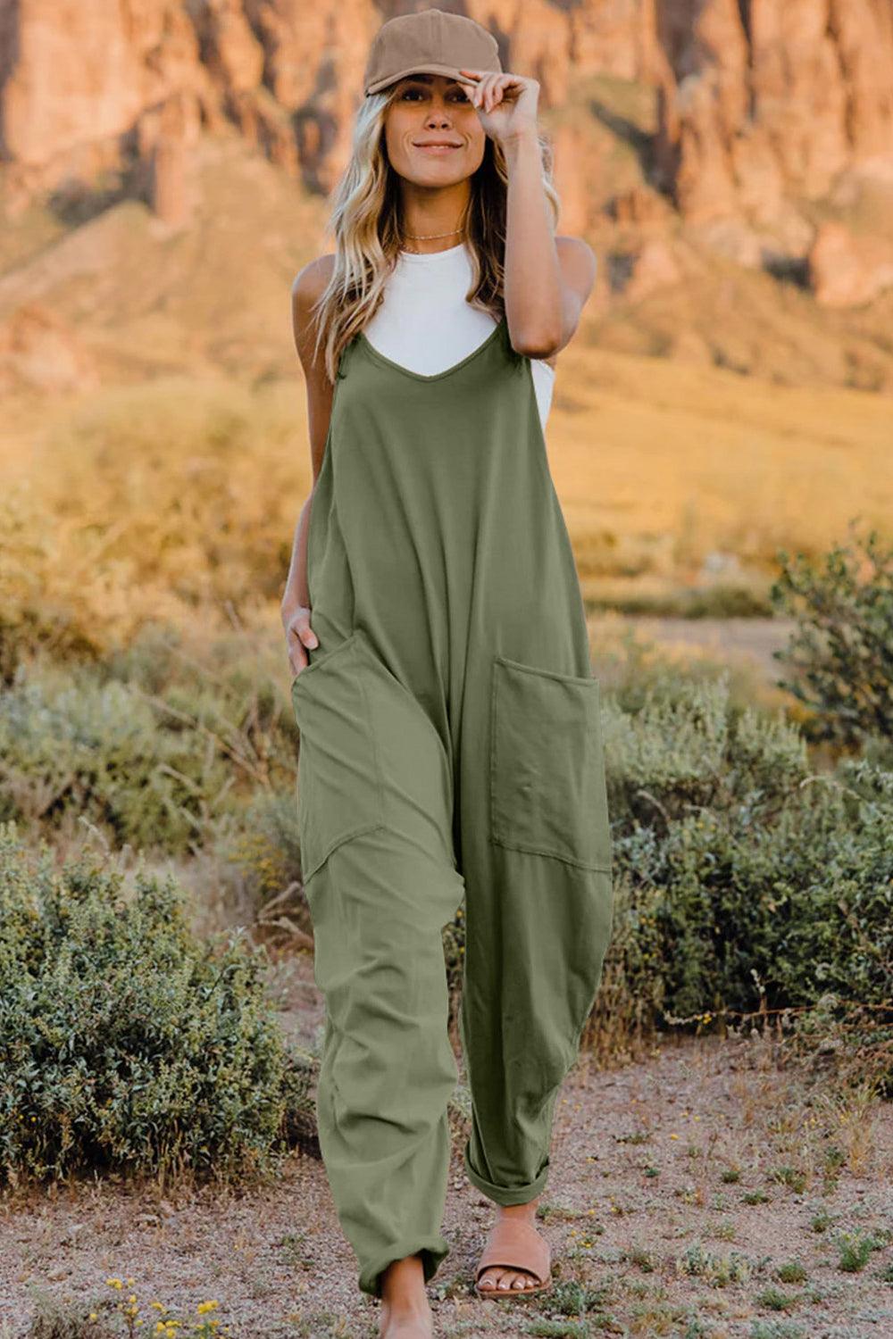 Double Take Full Size V-Neck Sleeveless Jumpsuit with Pockets - NawdeX