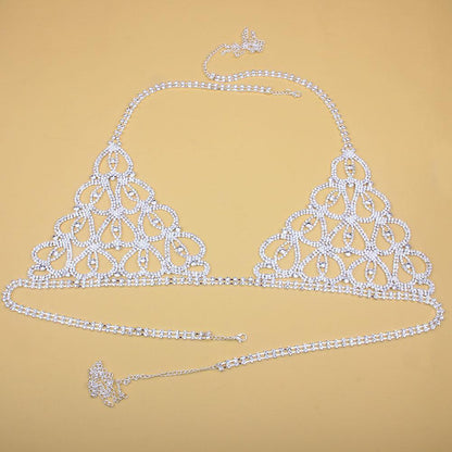 Sexy Rhinestone Body Chain Lingerie Set Heart Body Jewelry for Women Fashion Bikini Underwear Jewelry Bling Crystal Bra Thong - NawdeX