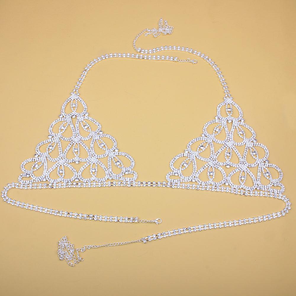Sexy Rhinestone Body Chain Lingerie Set Heart Body Jewelry for Women Fashion Bikini Underwear Jewelry Bling Crystal Bra Thong - NawdeX