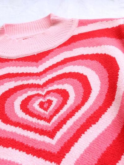 Heart Mock Neck Long Sleeve Sweater - NawdeX