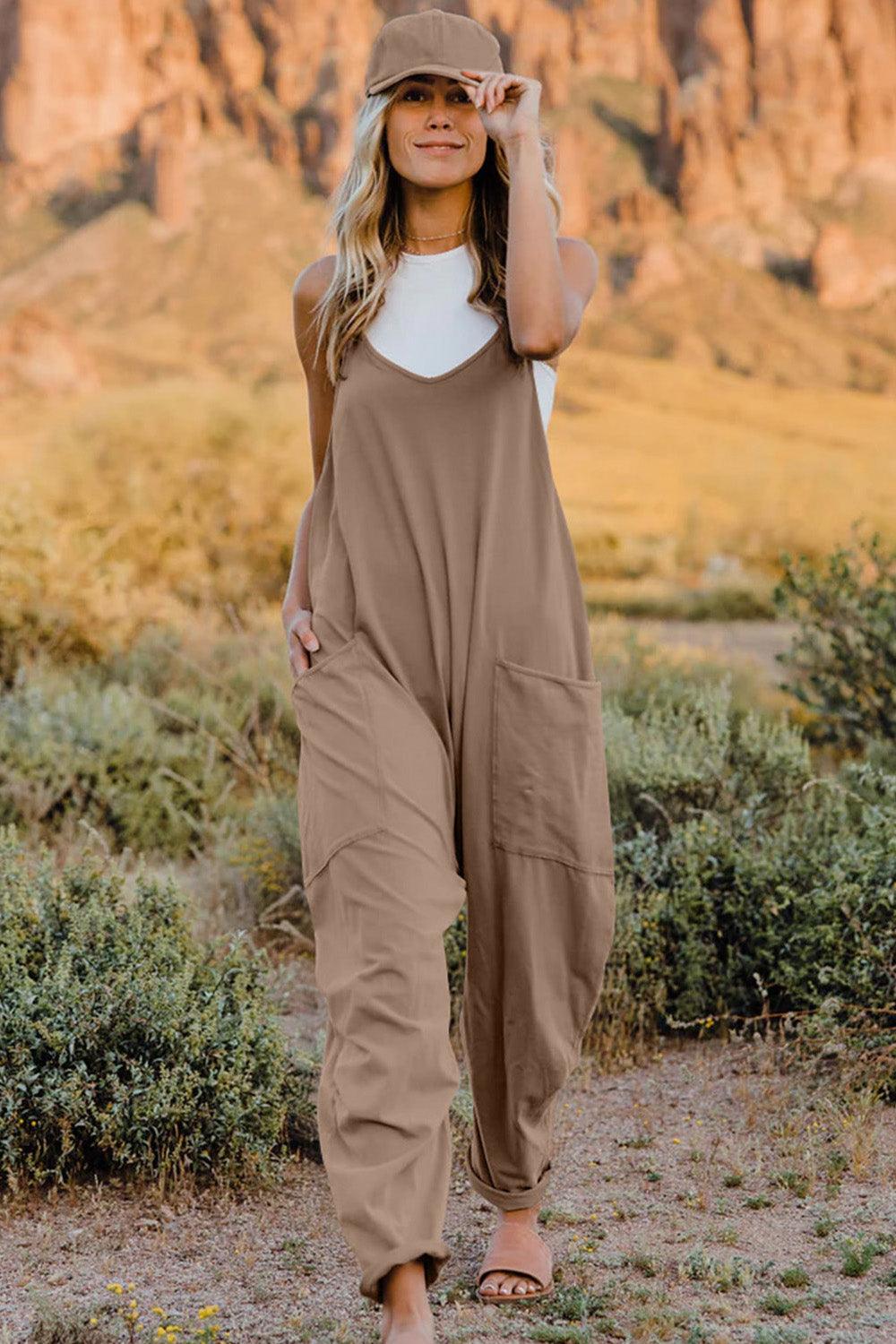 Double Take Full Size V-Neck Sleeveless Jumpsuit with Pockets - NawdeX