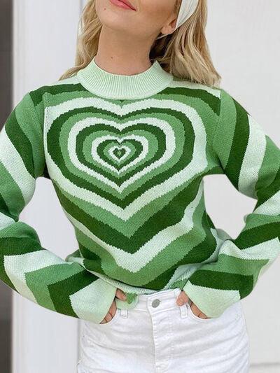Heart Mock Neck Long Sleeve Sweater - NawdeX