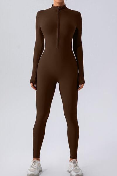 Half Zip Mock Neck Active Jumpsuit - NawdeX