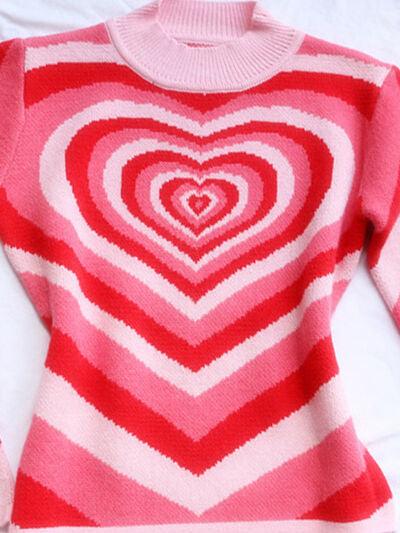 Heart Mock Neck Long Sleeve Sweater - NawdeX