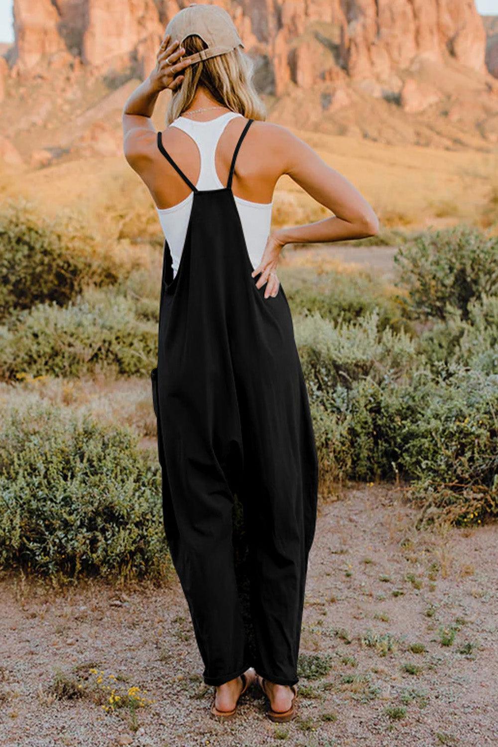 Double Take Full Size V-Neck Sleeveless Jumpsuit with Pockets - NawdeX