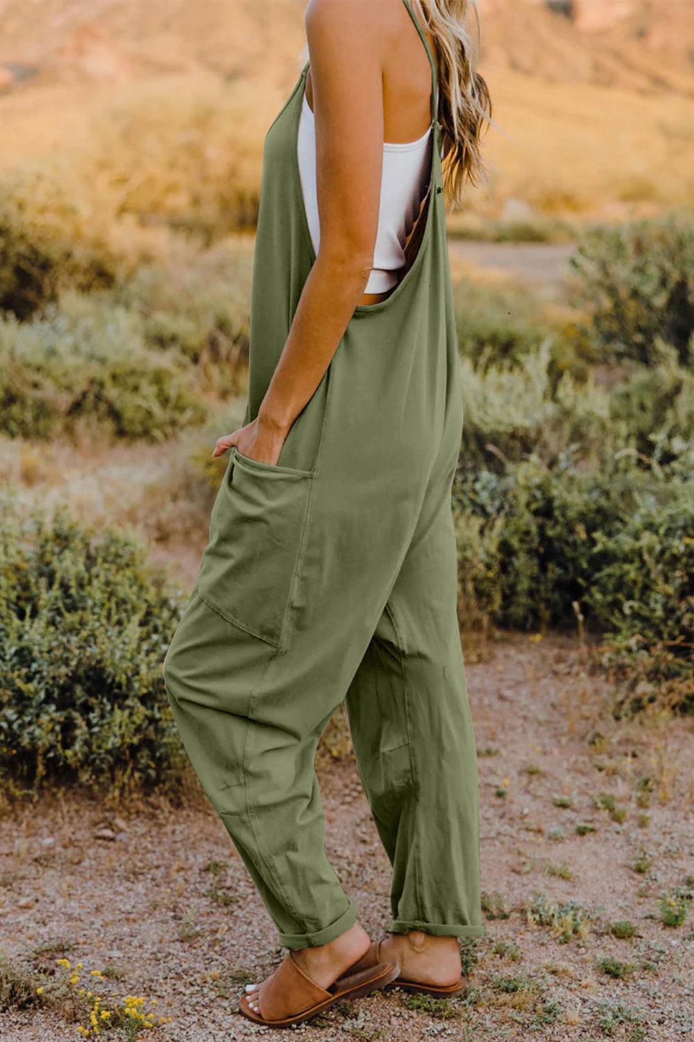 Double Take Full Size V-Neck Sleeveless Jumpsuit with Pockets - NawdeX