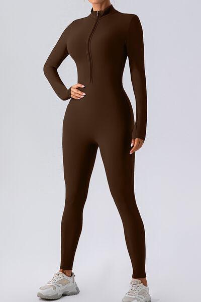 Half Zip Mock Neck Active Jumpsuit - NawdeX