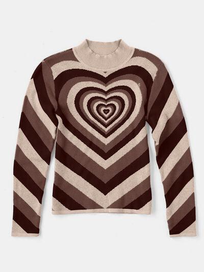 Heart Mock Neck Long Sleeve Sweater - NawdeX
