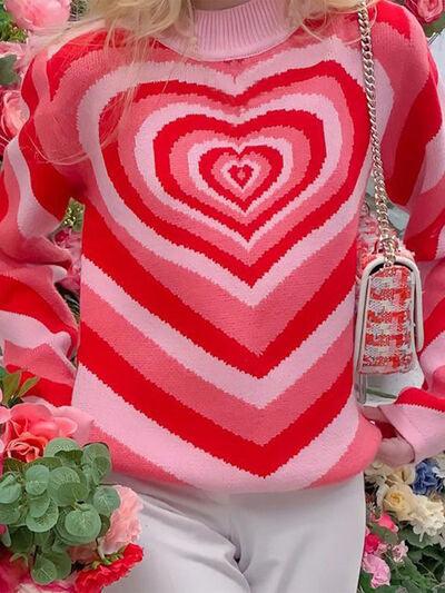 Heart Mock Neck Long Sleeve Sweater - NawdeX