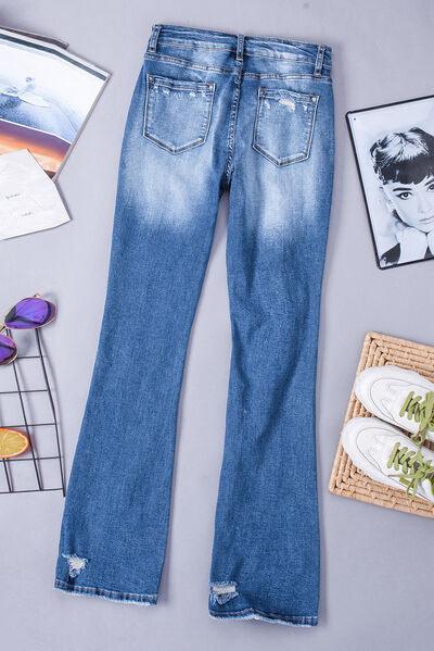 Sequin Bow Distressed Bootcut Jeans - NawdeX