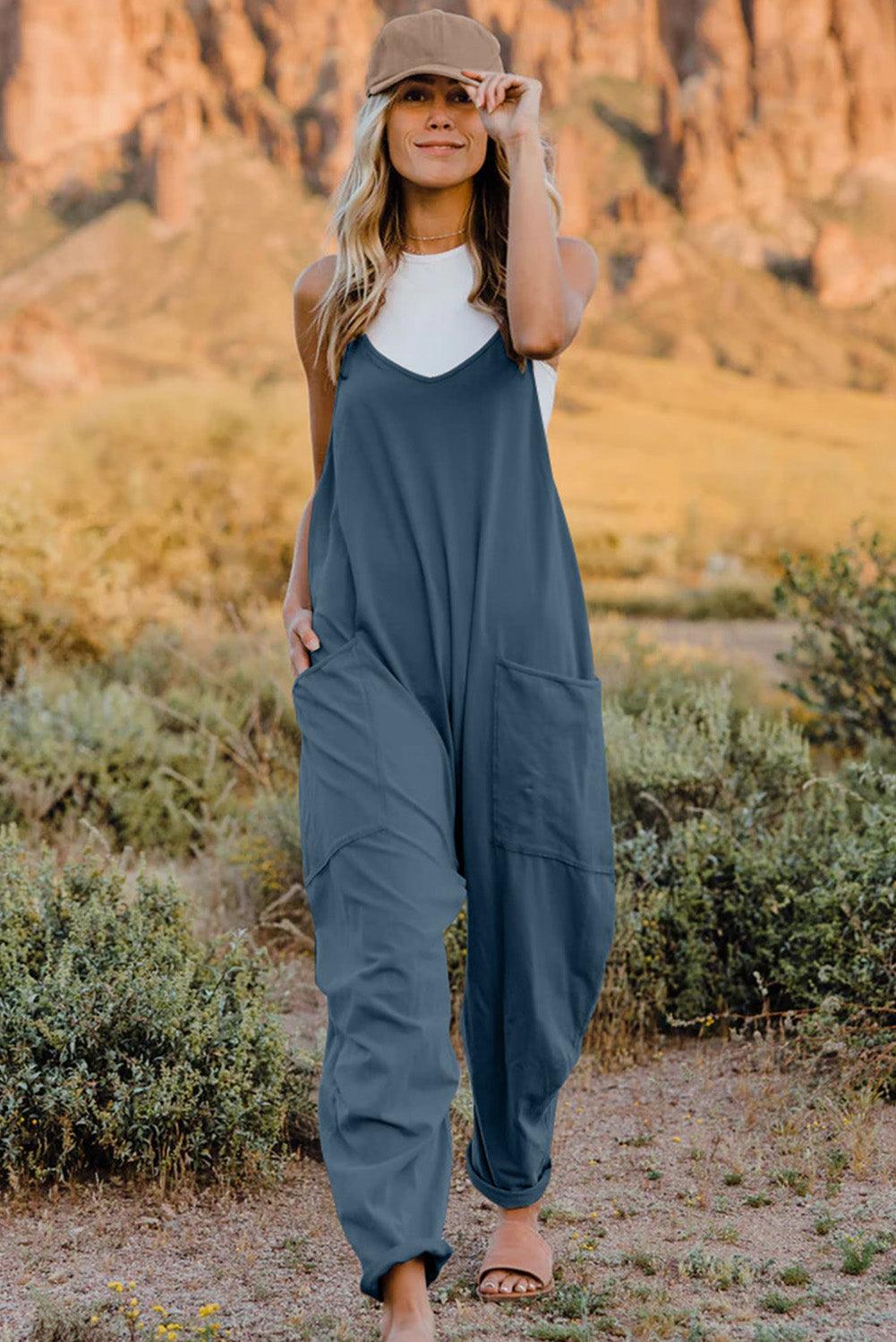 Double Take Full Size V-Neck Sleeveless Jumpsuit with Pockets - NawdeX