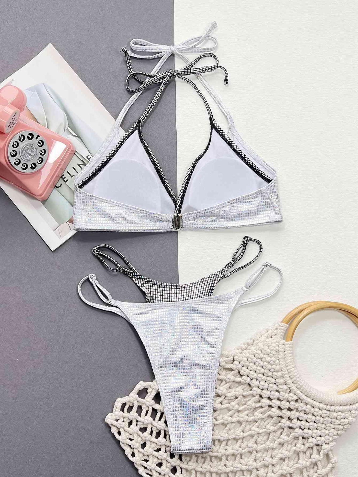 Faux Layered Halter Neck Two-Piece Bikini Set - NawdeX
