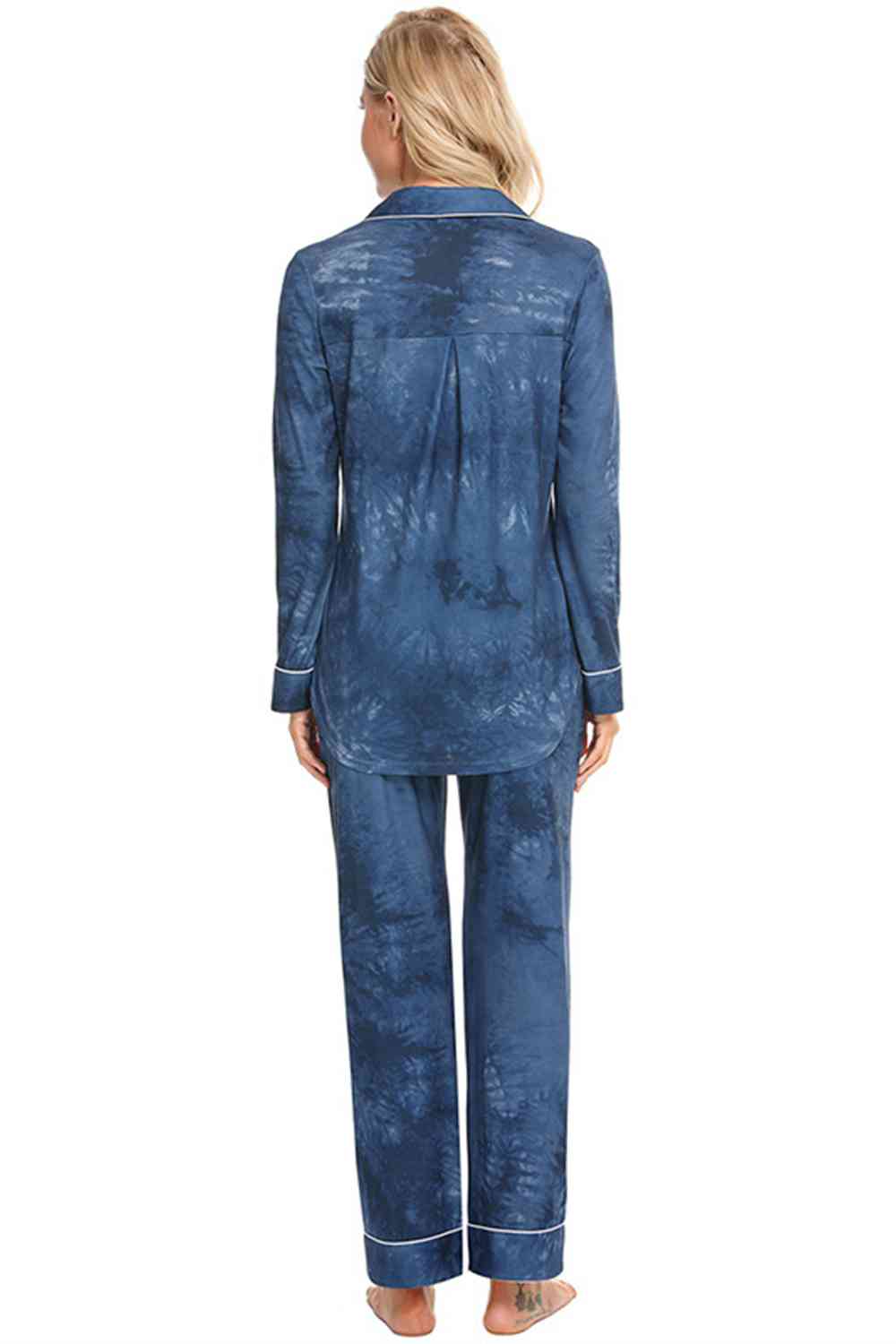 Collared Neck Long Sleeve Loungewear Set with Pockets - NawdeX