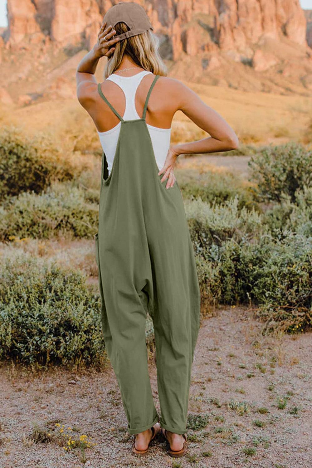 Double Take Full Size V-Neck Sleeveless Jumpsuit with Pockets - NawdeX