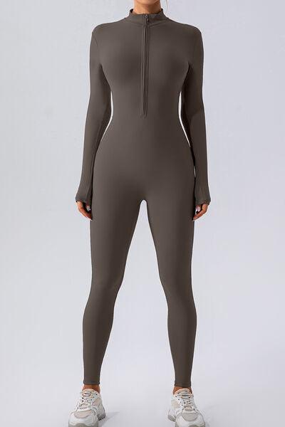 Half Zip Mock Neck Active Jumpsuit - NawdeX