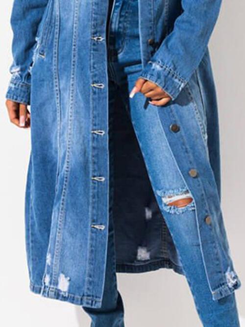 Long Sleeve Raw Hem Denim Jacket - NawdeX