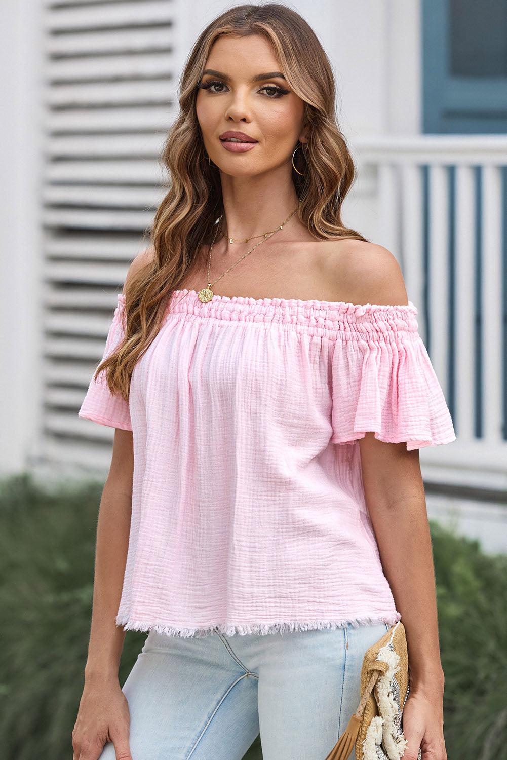 Off-Shoulder Short Sleeve Blouse - NawdeX
