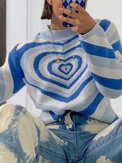 Heart Mock Neck Long Sleeve Sweater - NawdeX
