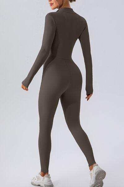 Half Zip Mock Neck Active Jumpsuit - NawdeX
