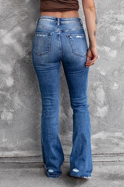 Sequin Bow Distressed Bootcut Jeans - NawdeX