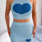 Heart Contrast Ribbed Sleeveless Knit Top and Skirt Set - NawdeX