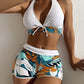 Swimsuit Women's Split High Waist Boxer Ties Printed Solid Color Stitching Bikini - NawdeX